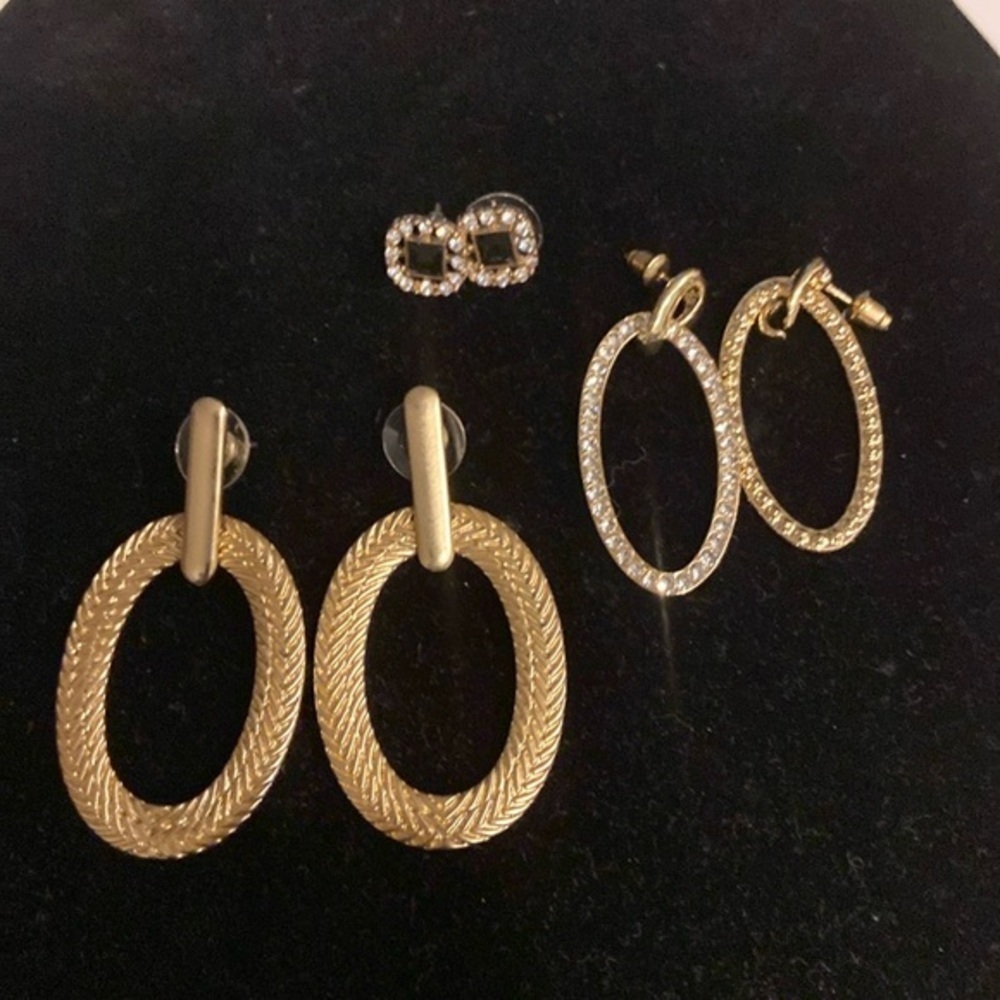 Gold Tone Earrings 3 Pair